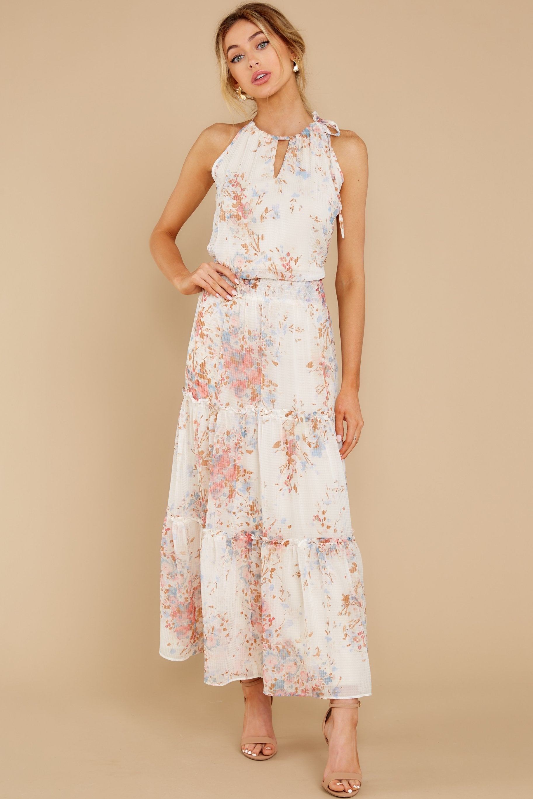 Beige Floral Print Maxi Dress – SECRET ...